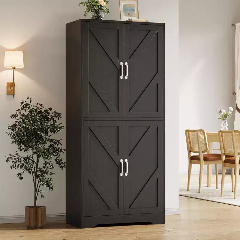Meuble de rangement pour garde-manger de cuisine de ferme de 69 po | Armoire autoportante avec 4 portes et 2 étagères réglables pour salle à manger et salon