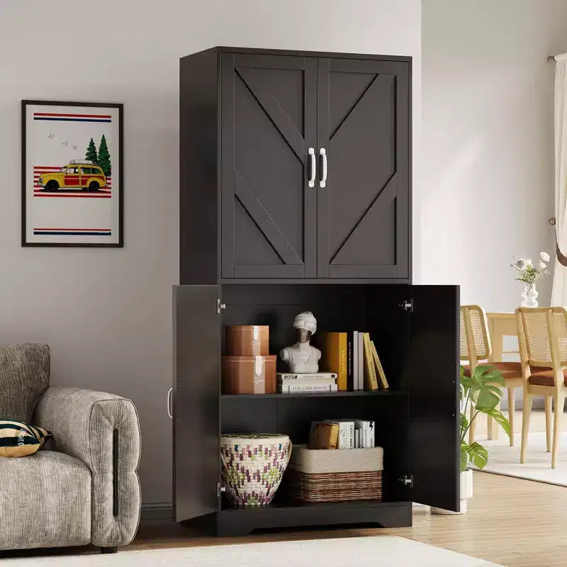 Meuble de rangement pour garde-manger de cuisine de ferme de 69 po | Armoire autoportante avec 4 portes et 2 étagères réglables pour salle à manger et salon