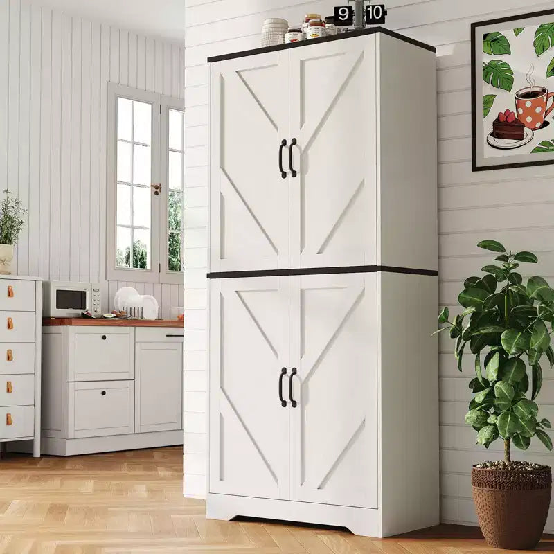 Meuble de rangement pour garde-manger de cuisine de ferme de 69 po | Armoire autoportante avec 4 portes et 2 étagères réglables pour salle à manger et salon