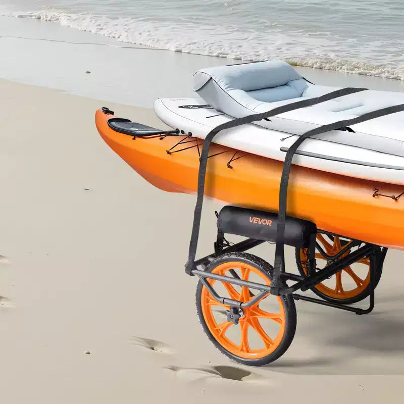 Chariot de kayak VEVOR, capacité de charge de 150 kg, chariot de canoë avec pneus en caoutchouc plein de 38 cm et béquille, montage et démontage en quelques secondes, noir+orange