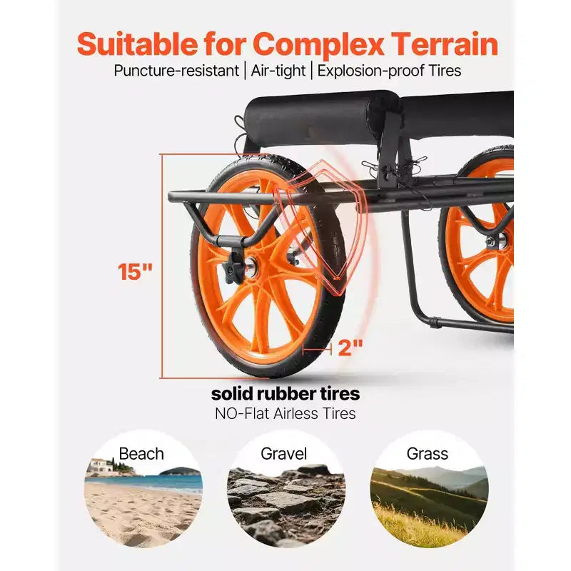 Chariot de kayak VEVOR, capacité de charge de 150 kg, chariot de canoë avec pneus en caoutchouc plein de 38 cm et béquille, montage et démontage en quelques secondes, noir+orange