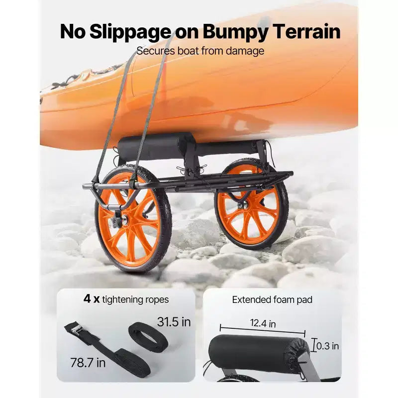 Chariot de kayak VEVOR, capacité de charge de 150 kg, chariot de canoë avec pneus en caoutchouc plein de 38 cm et béquille, montage et démontage en quelques secondes, noir+orange
