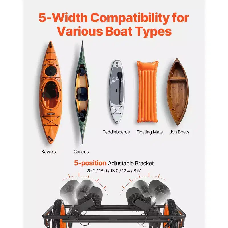 Chariot de kayak VEVOR, capacité de charge de 150 kg, chariot de canoë avec pneus en caoutchouc plein de 38 cm et béquille, montage et démontage en quelques secondes, noir+orange
