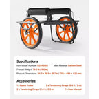 Chariot de kayak VEVOR, capacité de charge de 150 kg, chariot de canoë avec pneus en caoutchouc plein de 38 cm et béquille, montage et démontage en quelques secondes, noir+orange