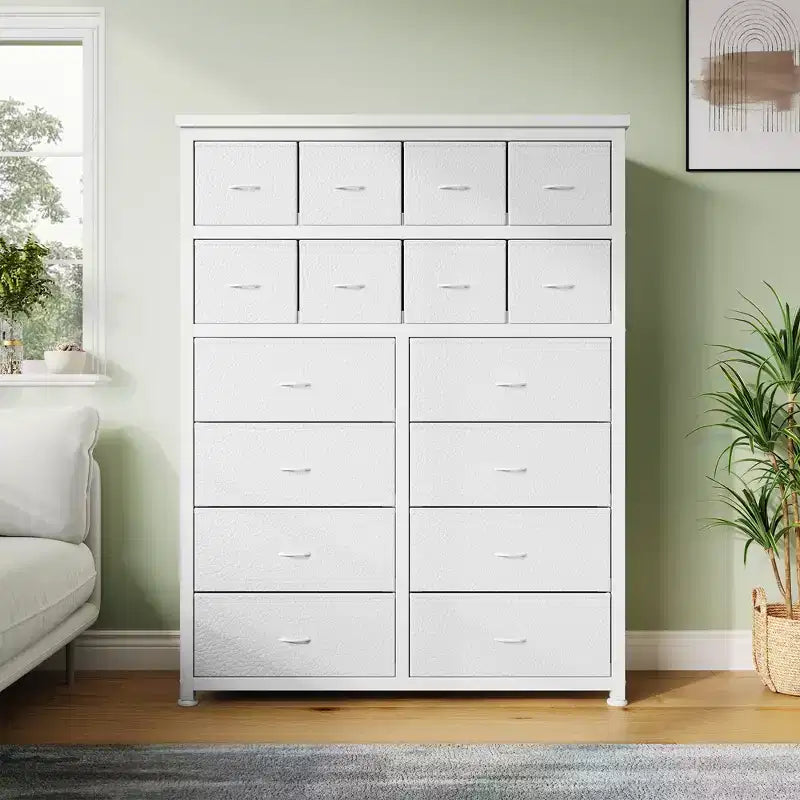 Commode pour Chambre à Coucher, Grande Commode de Rangement en Tissu à 16 Tiroirs, 101,3 cm (L) x 130 cm (H) pour la Maison