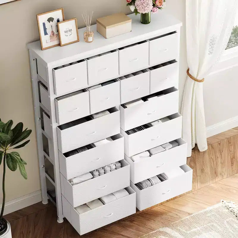 Commode pour Chambre à Coucher, Grande Commode de Rangement en Tissu à 16 Tiroirs, 101,3 cm (L) x 130 cm (H) pour la Maison