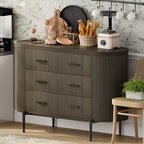 Commode à 6 tiroirs cannelés Mid-Century de 119 cm de large - Poignées métalliques, profil incurvé et pieds robustes, Meuble TV en bois pour chambre à coucher ou salon