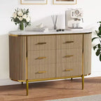 47in Wide 6 Drawer Mid Century Fluted Dresser - Metal Handles, Curved Profile & Sturdy Legs, Wooden TV Stand for Bedroom Living Room