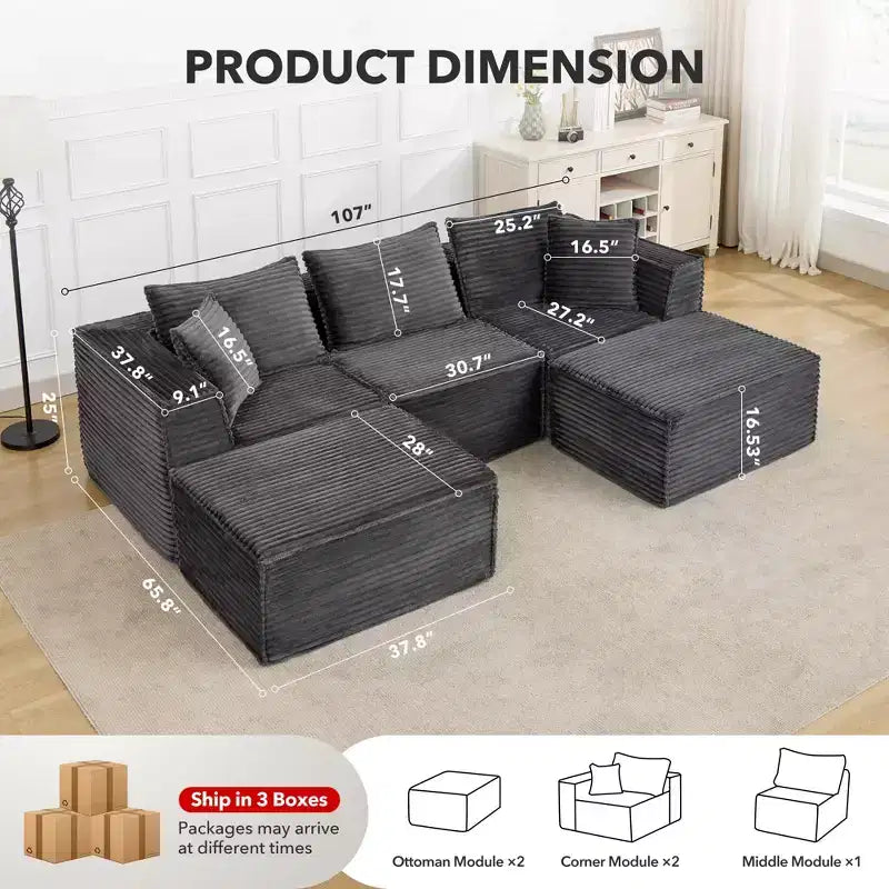 Canapé de salon modulable, canapé modulable en forme de nuage, design minimaliste moderne, avec repose-pieds, aucun assemblage requis, convient pour le salon