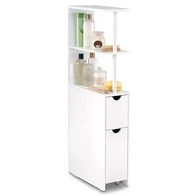 Costway Slim Storage Cabinet with Open Shelves Pull-out Drawer & Slide-out Cart for Kitchen