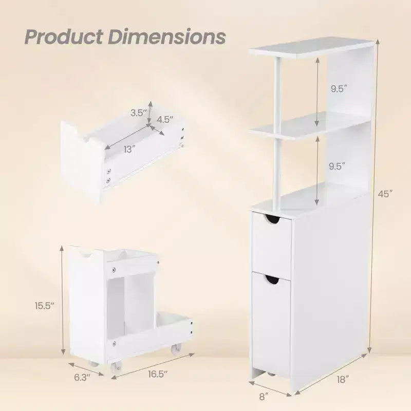 Meuble de rangement étroit Costway avec étagères ouvertes, tiroir coulissant et chariot sur roulettes pour la cuisine