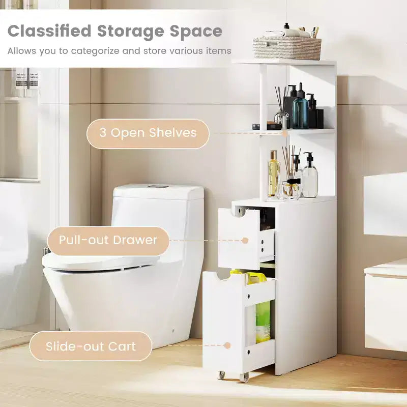Meuble de rangement étroit Costway avec étagères ouvertes, tiroir coulissant et chariot sur roulettes pour la cuisine