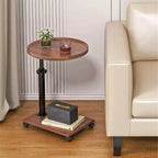 Table d'appoint ronde à 2 niveaux, table d'appoint rotative à 360° réglable en hauteur avec rangement et roulettes, tables de service mobiles pour salon, salle de bain, chambre à coucher
