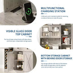 Bahut de ferme avec portes coulissantes façon grange, meuble de rangement avec étagère pour cuisine, salle à manger, salon