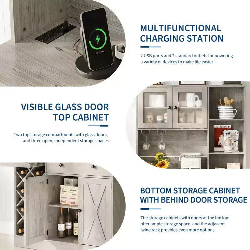 Bahut de ferme avec portes coulissantes façon grange, meuble de rangement avec étagère pour cuisine, salle à manger, salon