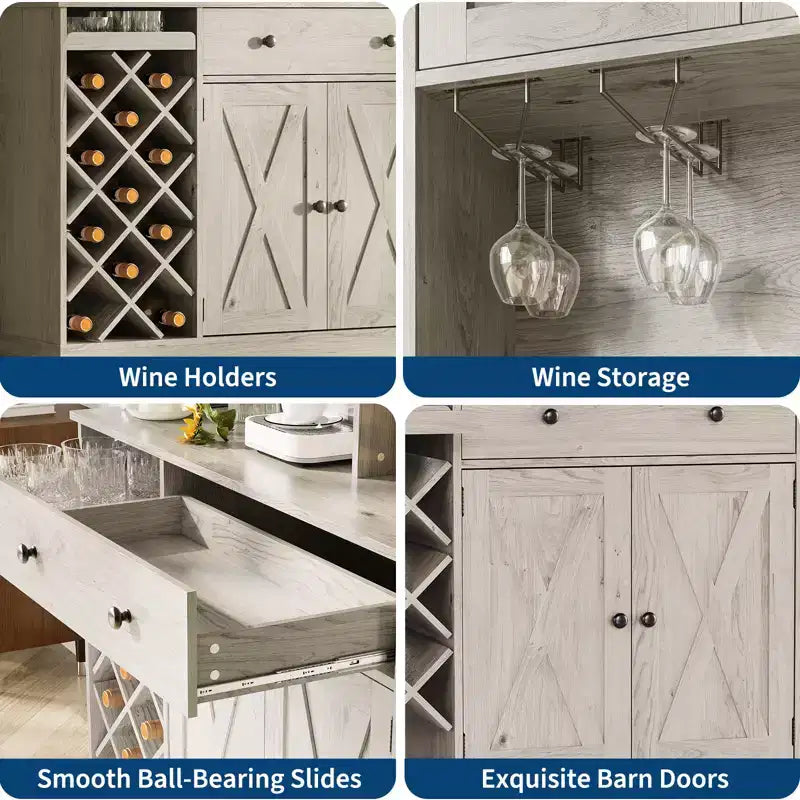 Bahut de ferme avec portes coulissantes façon grange, meuble de rangement avec étagère pour cuisine, salle à manger, salon