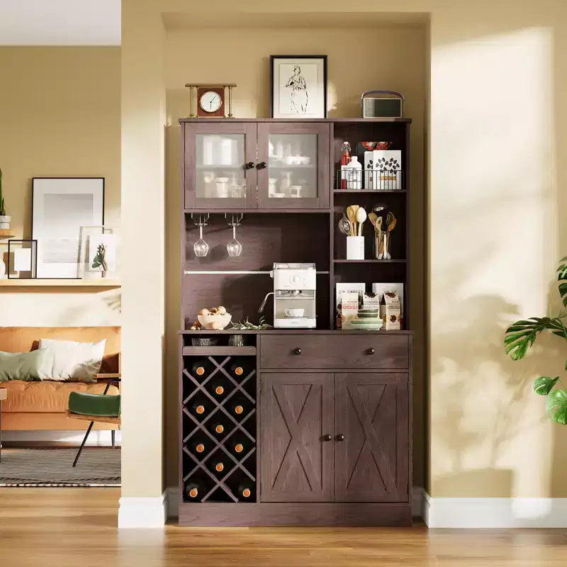 Bahut de ferme avec portes coulissantes façon grange, meuble de rangement avec étagère pour cuisine, salle à manger, salon