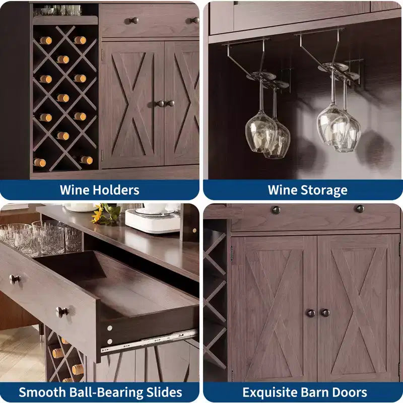 Bahut de ferme avec portes coulissantes façon grange, meuble de rangement avec étagère pour cuisine, salle à manger, salon