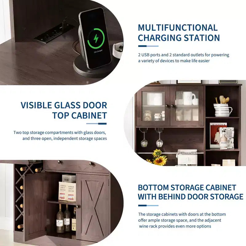 Bahut de ferme avec portes coulissantes façon grange, meuble de rangement avec étagère pour cuisine, salle à manger, salon
