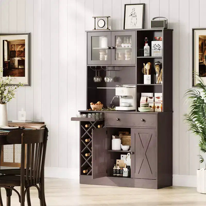 Bahut de ferme avec portes coulissantes façon grange, meuble de rangement avec étagère pour cuisine, salle à manger, salon