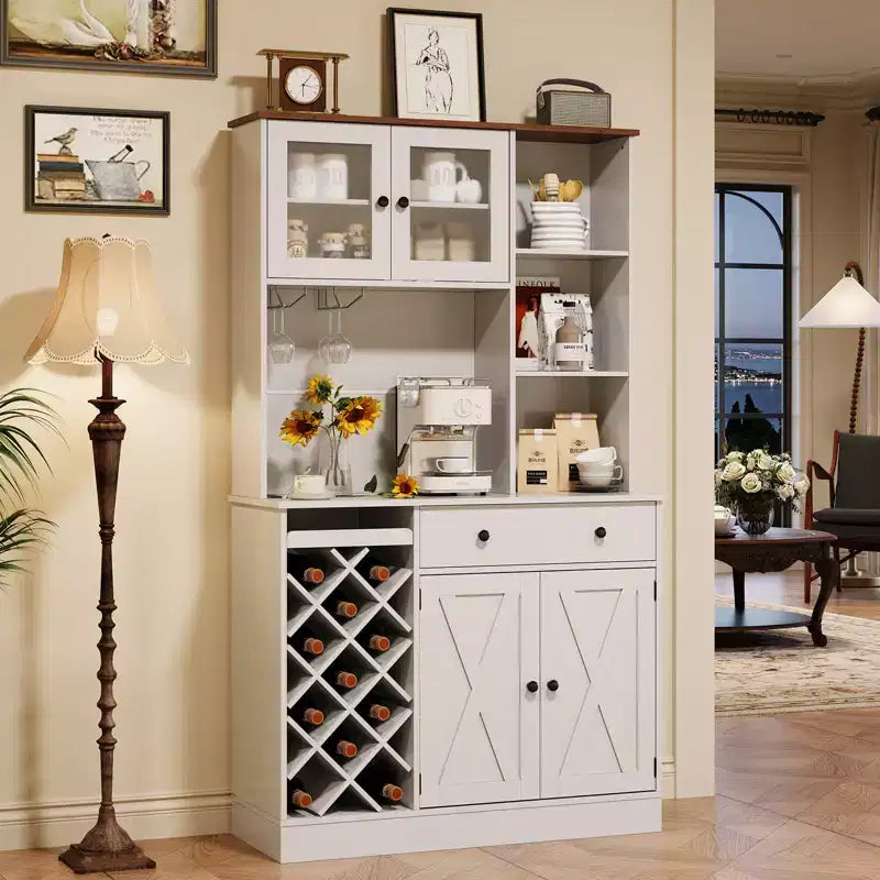 Bahut de ferme avec portes coulissantes façon grange, meuble de rangement avec étagère pour cuisine, salle à manger, salon