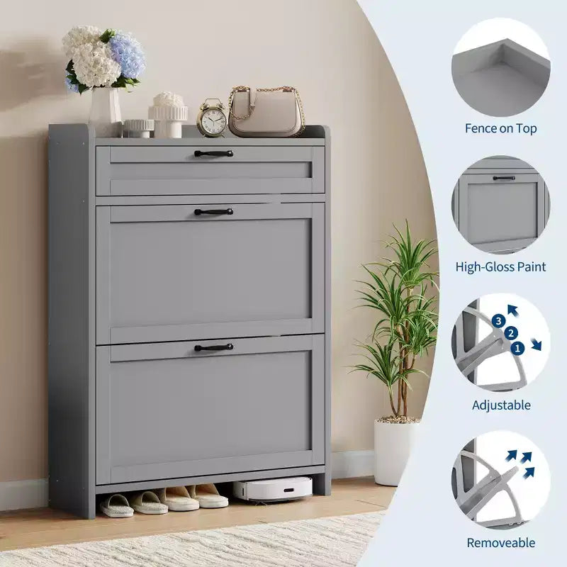 Meuble à chaussures pivotant moderne, Rangement peu encombrant pour entrées, Durable et élégant, Montage facile, Idéal pour les foyers occupés