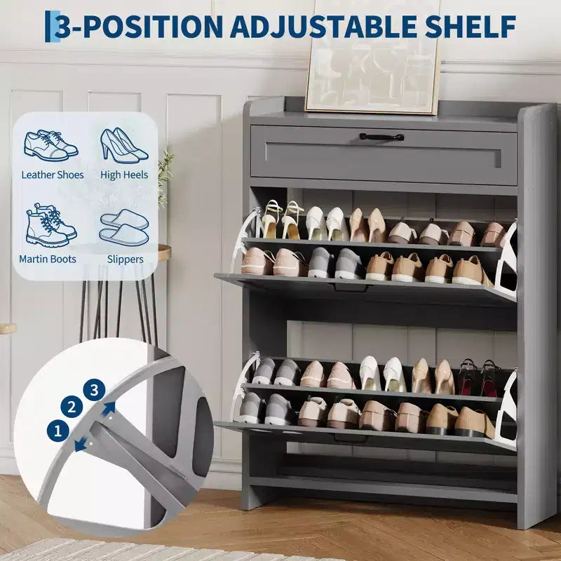 Meuble à chaussures pivotant moderne, Rangement peu encombrant pour entrées, Durable et élégant, Montage facile, Idéal pour les foyers occupés