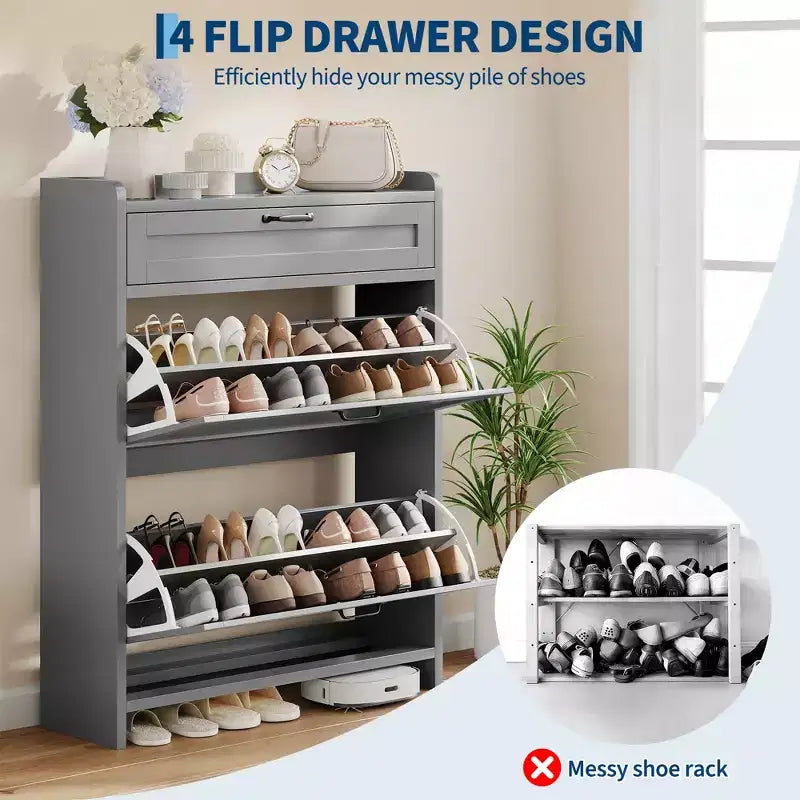Meuble à chaussures pivotant moderne, Rangement peu encombrant pour entrées, Durable et élégant, Montage facile, Idéal pour les foyers occupés