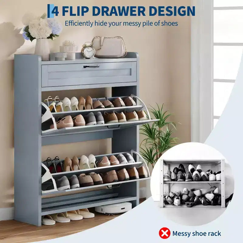 Meuble à chaussures pivotant moderne, Rangement peu encombrant pour entrées, Durable et élégant, Montage facile, Idéal pour les foyers occupés