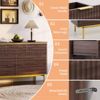 Commode à 7 tiroirs pour chambre à coucher, commode cannelée en bois, meuble de rangement, support TV au design incurvé avec poignées métalliques dorées pour le salon