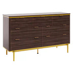 Commode à 7 tiroirs pour chambre à coucher, commode cannelée en bois, meuble de rangement, support TV au design incurvé avec poignées métalliques dorées pour le salon