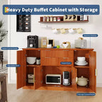 Buffet de rangement cannelé 58 po avec tiroirs et portes, console de style ferme moderne avec tablette réglable et poignées dorées pour salles à manger et salons