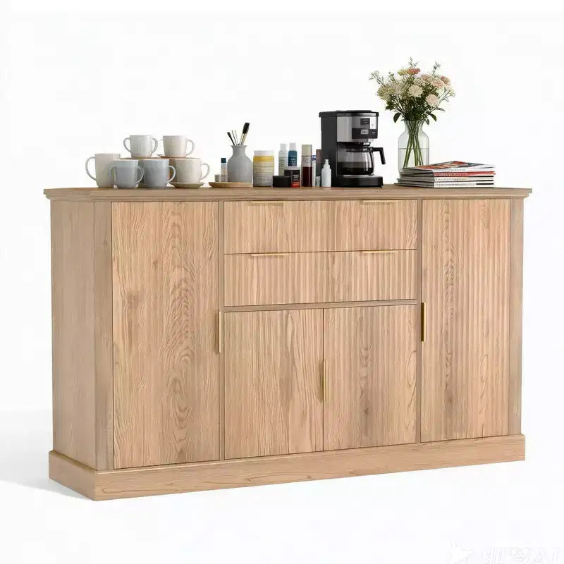 58 Fluted Buffet Storage Cabinet with Drawers & Doors, Modern Farmhouse Sideboard with Adjustable Shelf and Gold Pulls for Dining & Living Spaces