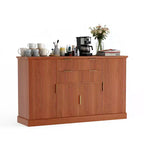 Buffet de rangement cannelé 58 po avec tiroirs et portes, console de style ferme moderne avec tablette réglable et poignées dorées pour salles à manger et salons