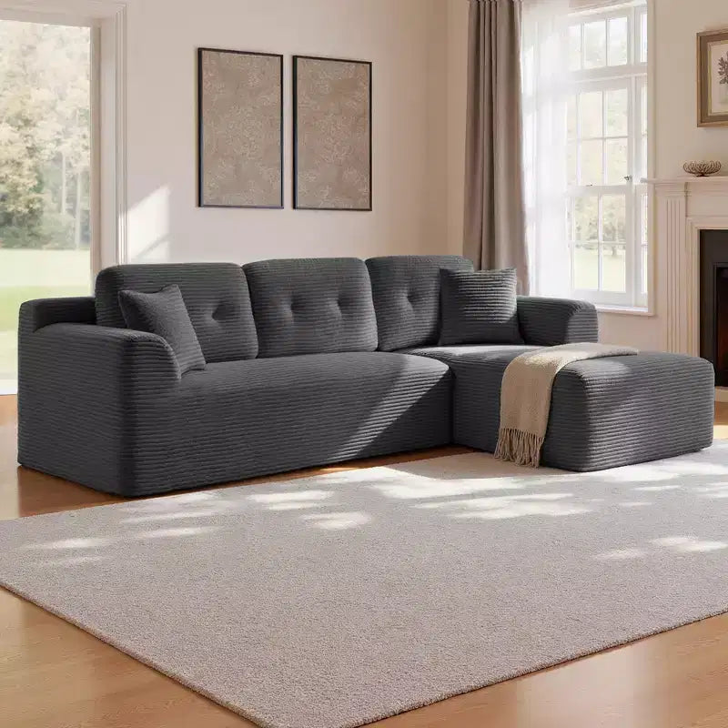 VASAGLE Canapé sans accoudoirs de 275 cm avec méridienne, assise profonde, en velours côtelé en forme de L pour salon, méridienne à droite