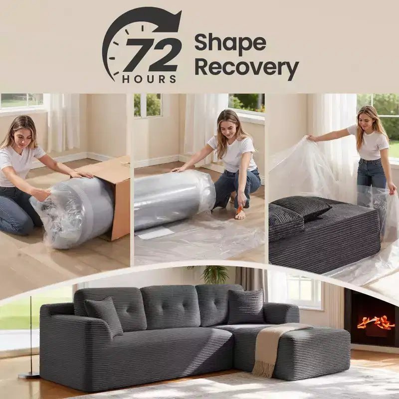 VASAGLE Canapé sans accoudoirs de 275 cm avec méridienne, assise profonde, en velours côtelé en forme de L pour salon, méridienne à droite