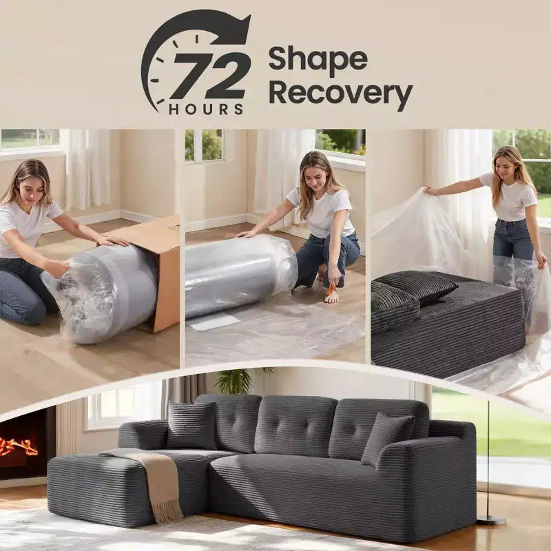 VASAGLE Canapé sans accoudoirs de 275 cm avec méridienne, assise profonde, en velours côtelé en forme de L pour salon, méridienne à droite