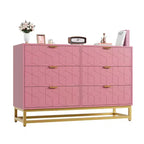 Commode de chambre à coucher, commode large en bois à 6 tiroirs avec pieds en métal, organisateur de commode moderne