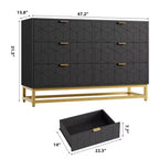 Commode de chambre à coucher, commode large en bois à 6 tiroirs avec pieds en métal, organisateur de commode moderne