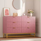 Commode de chambre à coucher, commode large en bois à 6 tiroirs avec pieds en métal, organisateur de commode moderne