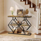 Console 3 niveaux – Table d'entrée industrielle avec cadre en métal en forme de losange, étagère de rangement ouverte, table d'appoint pour salon, couloir et hall d'entrée