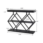 Console 3 niveaux – Table d'entrée industrielle avec cadre en métal en forme de losange, étagère de rangement ouverte, table d'appoint pour salon, couloir et hall d'entrée