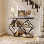 Console 3 niveaux – Table d'entrée industrielle avec cadre en métal en forme de losange, étagère de rangement ouverte, table d'appoint pour salon, couloir et hall d'entrée