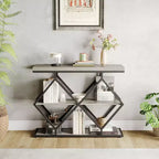 Console 3 niveaux – Table d'entrée industrielle avec cadre en métal en forme de losange, étagère de rangement ouverte, table d'appoint pour salon, couloir et hall d'entrée