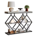 Console 3 niveaux – Table d'entrée industrielle avec cadre en métal en forme de losange, étagère de rangement ouverte, table d'appoint pour salon, couloir et hall d'entrée