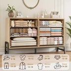 Commode de chambre, commode en bois de 132 cm de large à 6 tiroirs avec grand espace de rangement, meuble autoportant