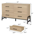Commode de chambre, commode en bois de 132 cm de large à 6 tiroirs avec grand espace de rangement, meuble autoportant