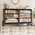 Commode de chambre, commode en bois de 132 cm de large à 6 tiroirs avec grand espace de rangement, meuble autoportant