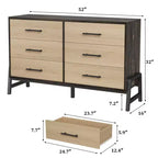 Commode de chambre, commode en bois de 132 cm de large à 6 tiroirs avec grand espace de rangement, meuble autoportant