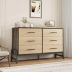 Commode de chambre, commode en bois de 132 cm de large à 6 tiroirs avec grand espace de rangement, meuble autoportant